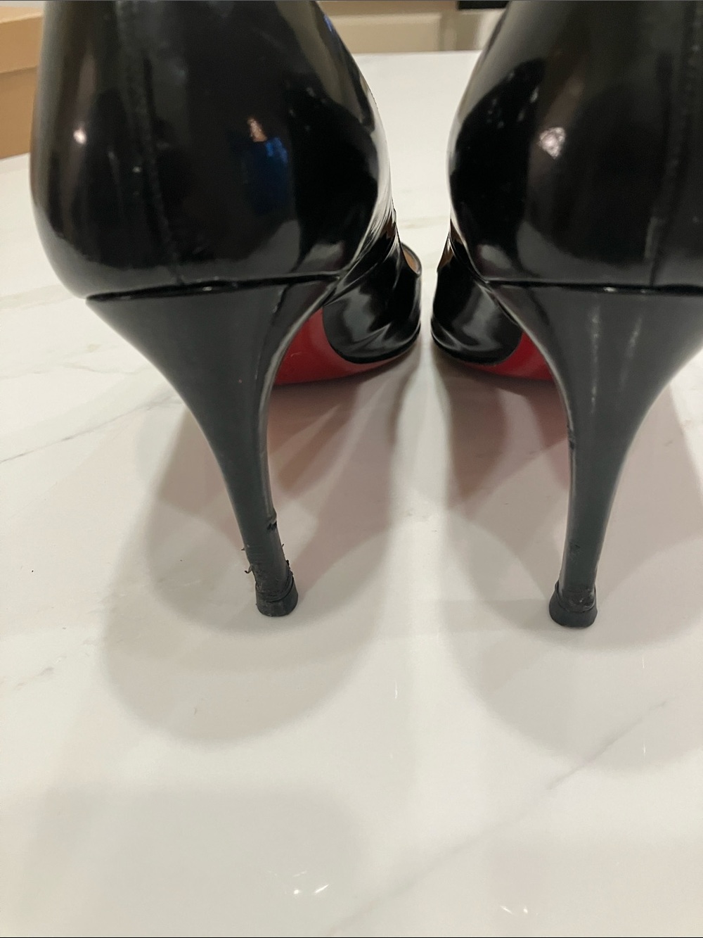 Christian Louboutin Simple Pump 85 Black Patent Round-Toe Pumps Sz 39.5- GUC - Picture 10 of 14